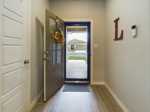 entryway with hardwood / wood-style floors