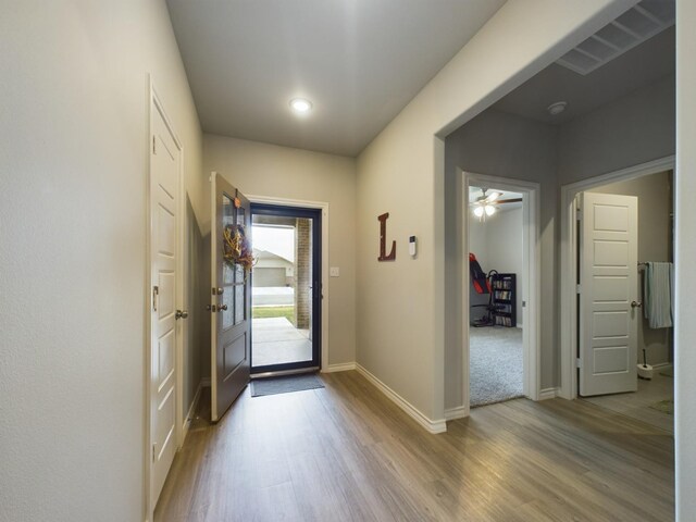 foyer with wood-type flooring