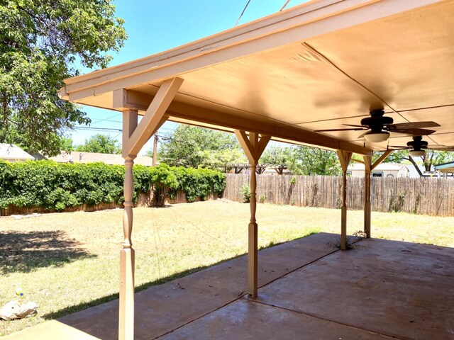 view of patio / terrace featuring ceiling fan