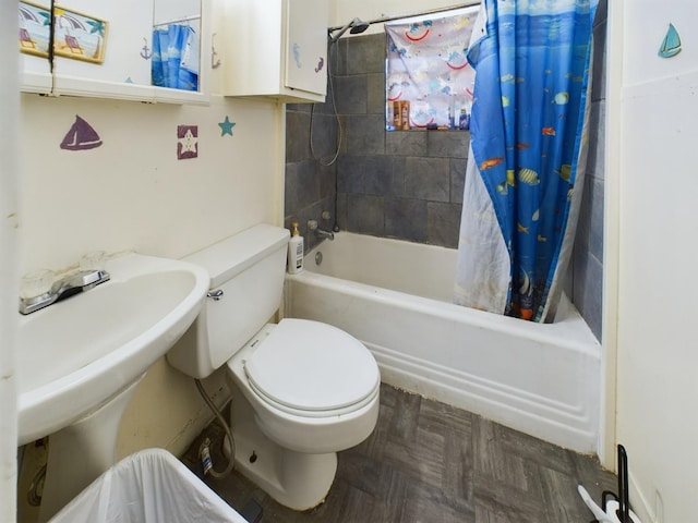 full bathroom with toilet and shower / bath combo