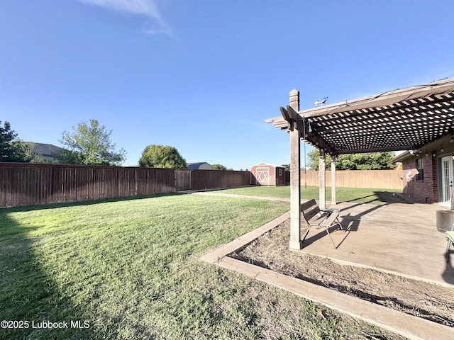 914 W Lee St, Floydada, TX 79235 - fenced backyard with a shed and a patio area