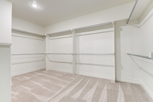 spacious closet featuring light carpet