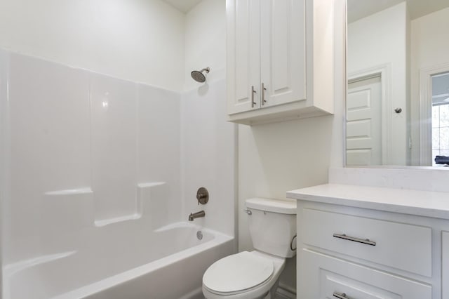 full bathroom with  shower combination, toilet, and vanity