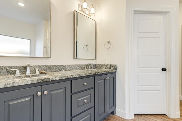 bathroom with hardwood / wood-style flooring and vanity