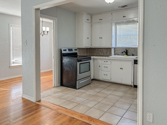 kitchen with sink, white cabinets, decorative backsplash, light hardwood / wood-style floors, and stainless steel appliances