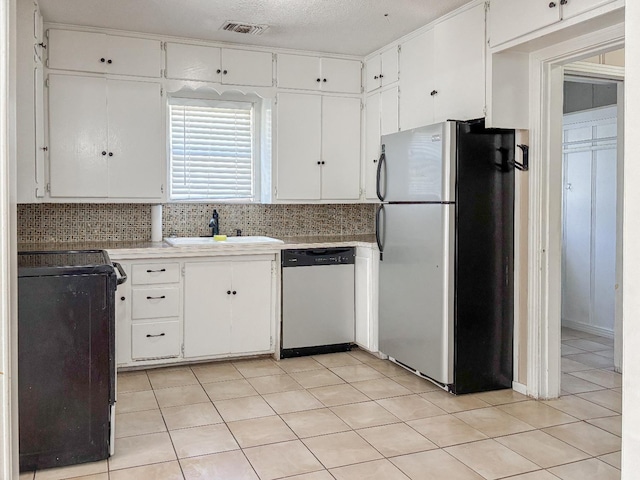 kitchen featuring sink, backsplash, stainless steel appliances, and white cabinets