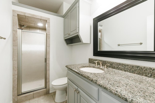 208 Berkshire Ave, Wolfforth, TX 79382 - bathroom with vanity, tile patterned floors, toilet, and a shower stall