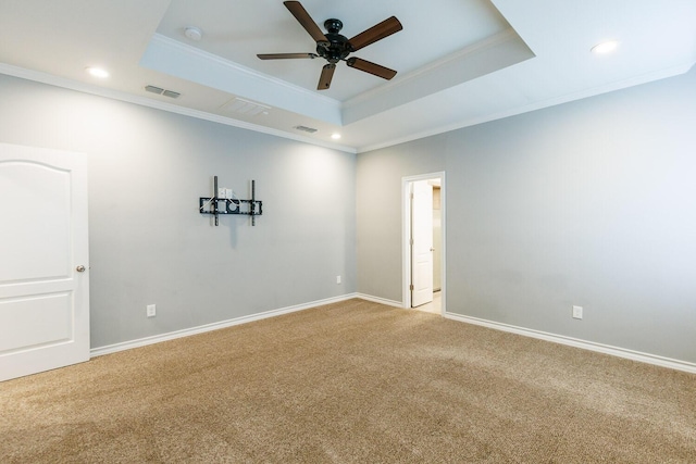 208 Berkshire Ave, Wolfforth, TX 79382 - carpeted spare room featuring visible vents, recessed lighting, a raised ceiling, and ceiling fan