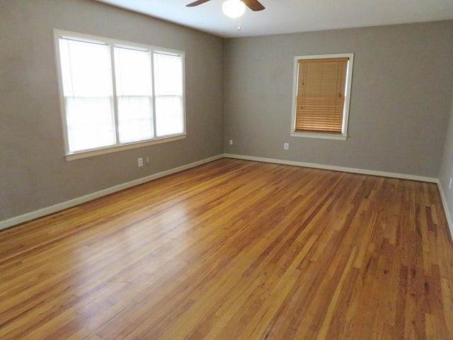 empty room featuring ceiling fan and light wood-type flooring