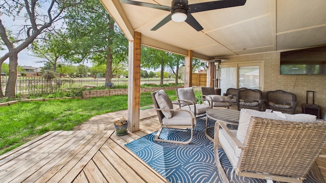 4615 94th St, Lubbock, TX 79424 - deck featuring outdoor lounge area and a ceiling fan