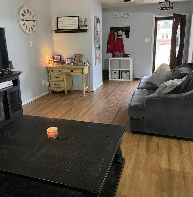 living room with hardwood / wood-style flooring