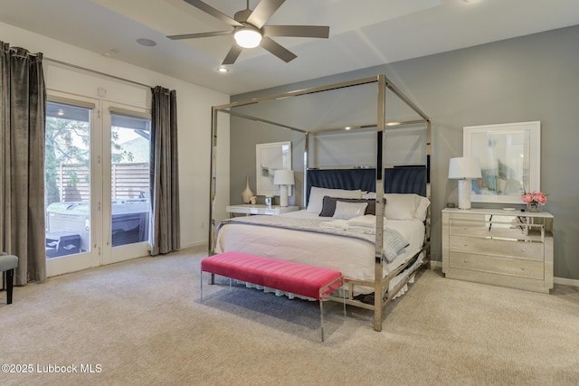 11604 Uxbridge Ave, Lubbock, TX 79424 - bedroom with carpet, access to exterior, and ceiling fan