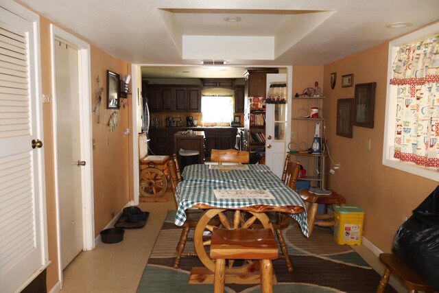 dining area featuring a tray ceiling