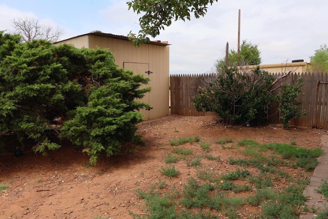 view of yard with a storage shed