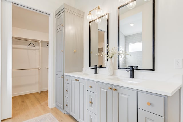 bathroom with vanity and hardwood / wood-style floors