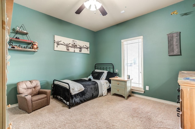 bedroom with carpet floors and ceiling fan