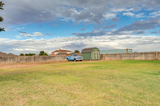 view of yard featuring a storage unit