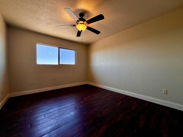 unfurnished room with hardwood / wood-style floors, a textured ceiling, and ceiling fan