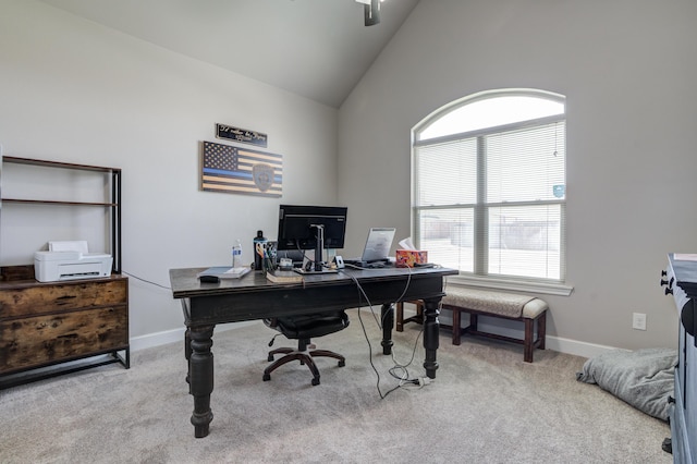 4902 Marshall St, Lubbock, TX 79416 - home office with carpet flooring and high vaulted ceiling