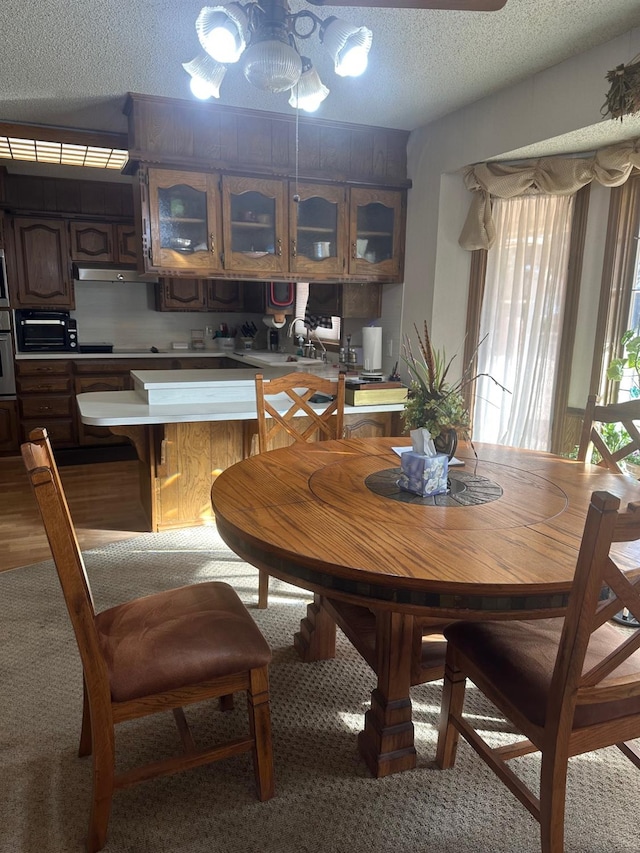 dining room featuring sink and a textured ceiling