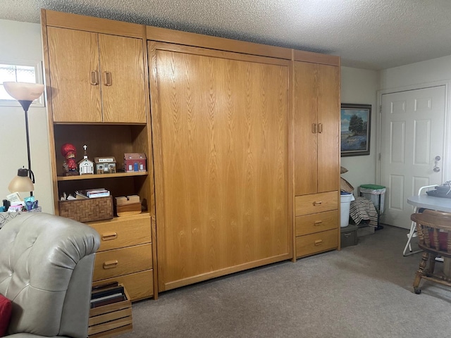 office space with light colored carpet and a textured ceiling