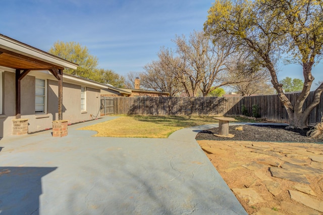 view of yard featuring a patio and a fenced backyard