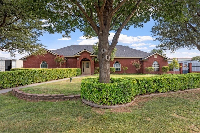 single story home featuring a front yard