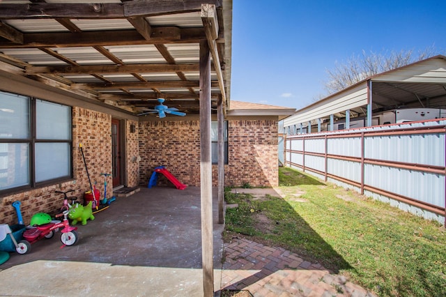 view of patio / terrace featuring ceiling fan