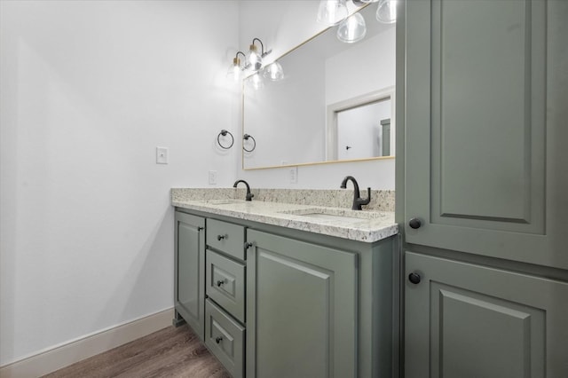 bathroom with vanity and wood-type flooring