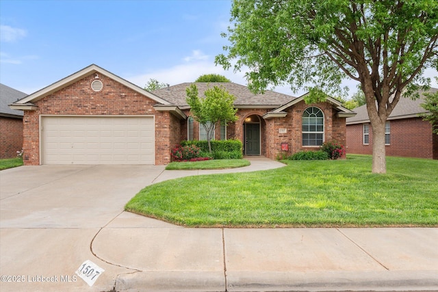 1507 Nottingham Ave, Wolfforth, TX 79382 - single story home featuring concrete driveway, a front yard, brick siding, an attached garage, and roof with shingles