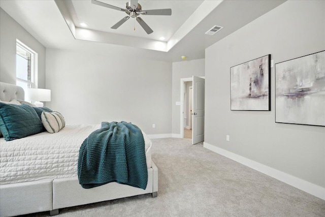 1403 Durham Ave, Wolfforth, TX 79382 - bedroom with carpet, a tray ceiling, recessed lighting, and ceiling fan