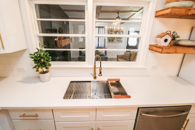 kitchen featuring white cabinetry, sink, and dishwasher