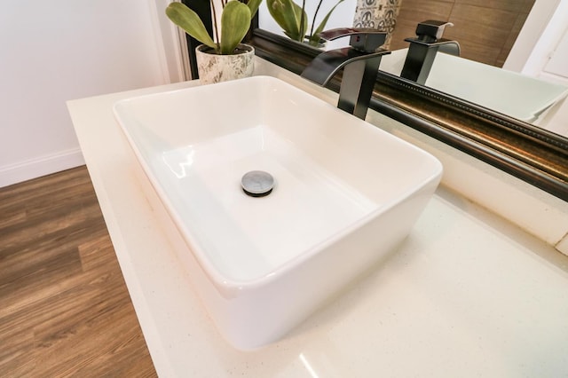 interior details with sink and wood-type flooring