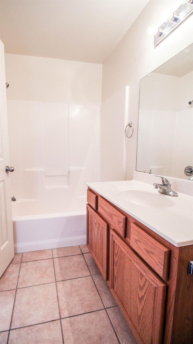 bathroom featuring tile patterned flooring, vanity, and washtub / shower combination