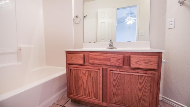 bathroom featuring vanity, tile patterned floors, and shower / bathtub combination