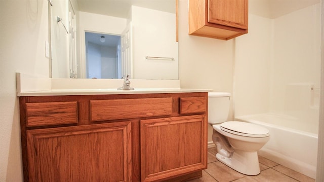 full bathroom featuring vanity, bathtub / shower combination, tile patterned floors, and toilet