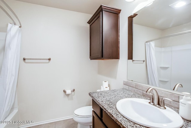 3404 Saratoga Ave, Lubbock, TX 79407 - bathroom with vanity, tile patterned floors, and shower / tub combo with curtain