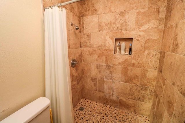 bathroom with walk in shower and toilet