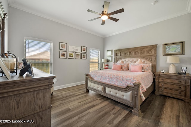 3634 Ridgely Ave, Lubbock, TX 79407 - bedroom with wood finished floors, ornamental molding, and ceiling fan