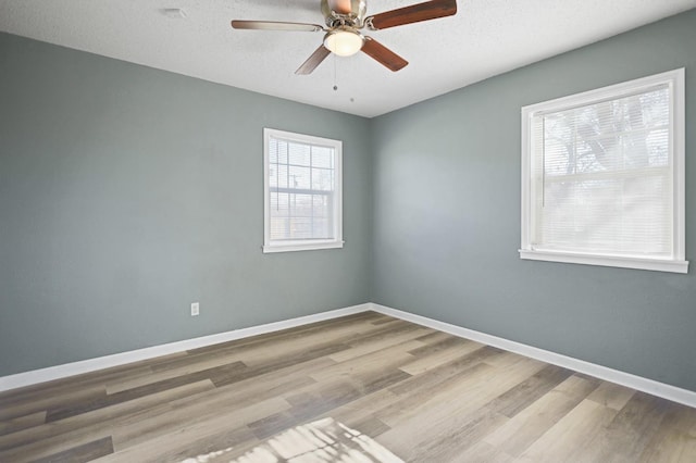 empty room with light hardwood / wood-style flooring, a textured ceiling, and a wealth of natural light