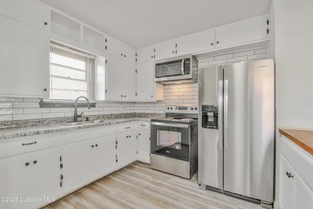 2014 60th St, Lubbock, TX 79412 - kitchen with stainless steel appliances, backsplash, and white cabinets