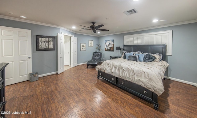 3417 56th St, Lubbock, TX 79413 - bedroom with crown molding, wood finished floors, recessed lighting, and ceiling fan