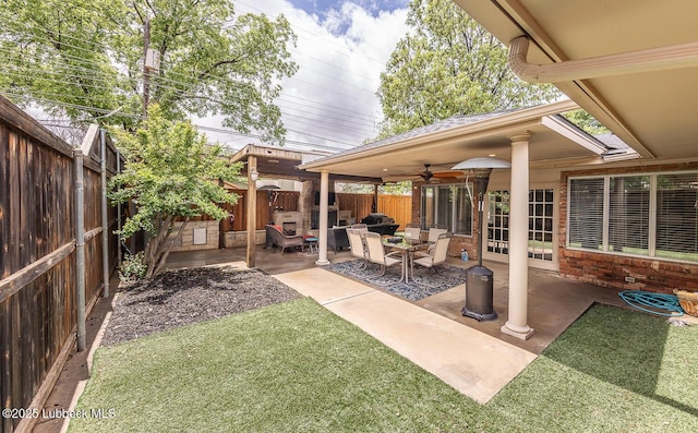 3417 56th St, Lubbock, TX 79413 - fenced backyard featuring a patio and a ceiling fan