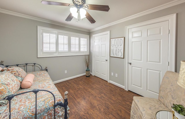 3417 56th St, Lubbock, TX 79413 - bedroom with wood finished floors, ornamental molding, and a ceiling fan