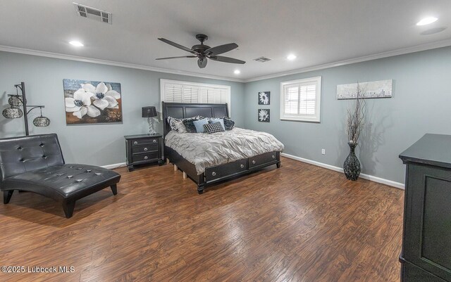 3417 56th St, Lubbock, TX 79413 - bedroom with crown molding, wood finished floors, recessed lighting, and ceiling fan