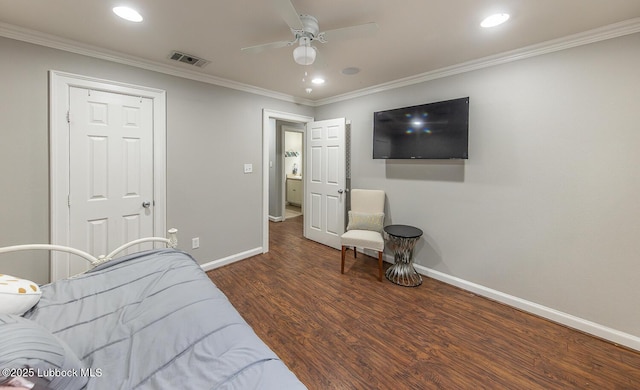 3417 56th St, Lubbock, TX 79413 - bedroom with wood finished floors, recessed lighting, crown molding, and ceiling fan