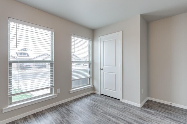 empty room featuring wood-type flooring and a healthy amount of sunlight