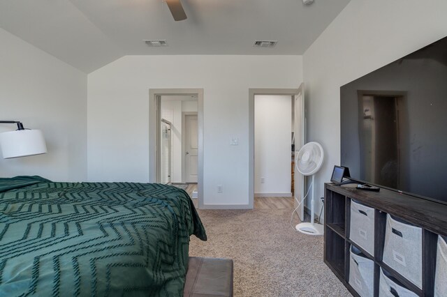 6904 56th St, Lubbock, TX 79407 - carpeted bedroom featuring vaulted ceiling, baseboards, and ceiling fan