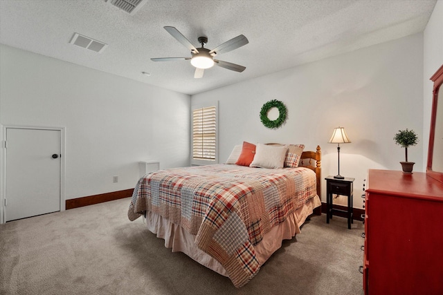 4121 86th St, Lubbock, TX 79423 - bedroom with baseboards, a textured ceiling, visible vents, and carpet floors