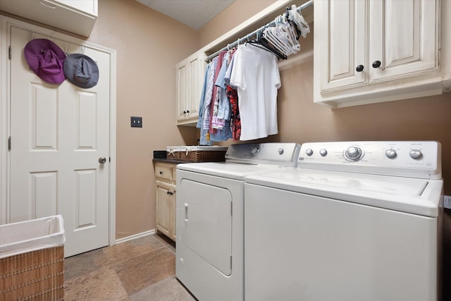 4121 86th St, Lubbock, TX 79423 - laundry area with baseboards, stone finish floor, independent washer and dryer, and cabinet space